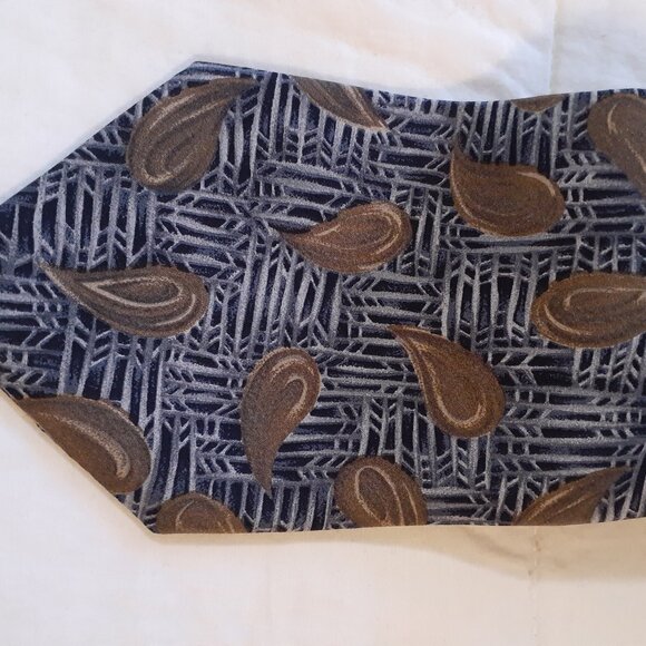 Braemore Men's Vintage Silk Tie, Blue/Brown - Picture 2 of 4